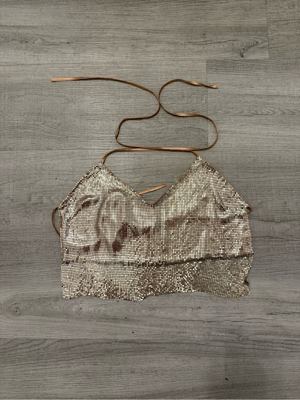 Edikted Rose Gold Sequin Halter Crop Top